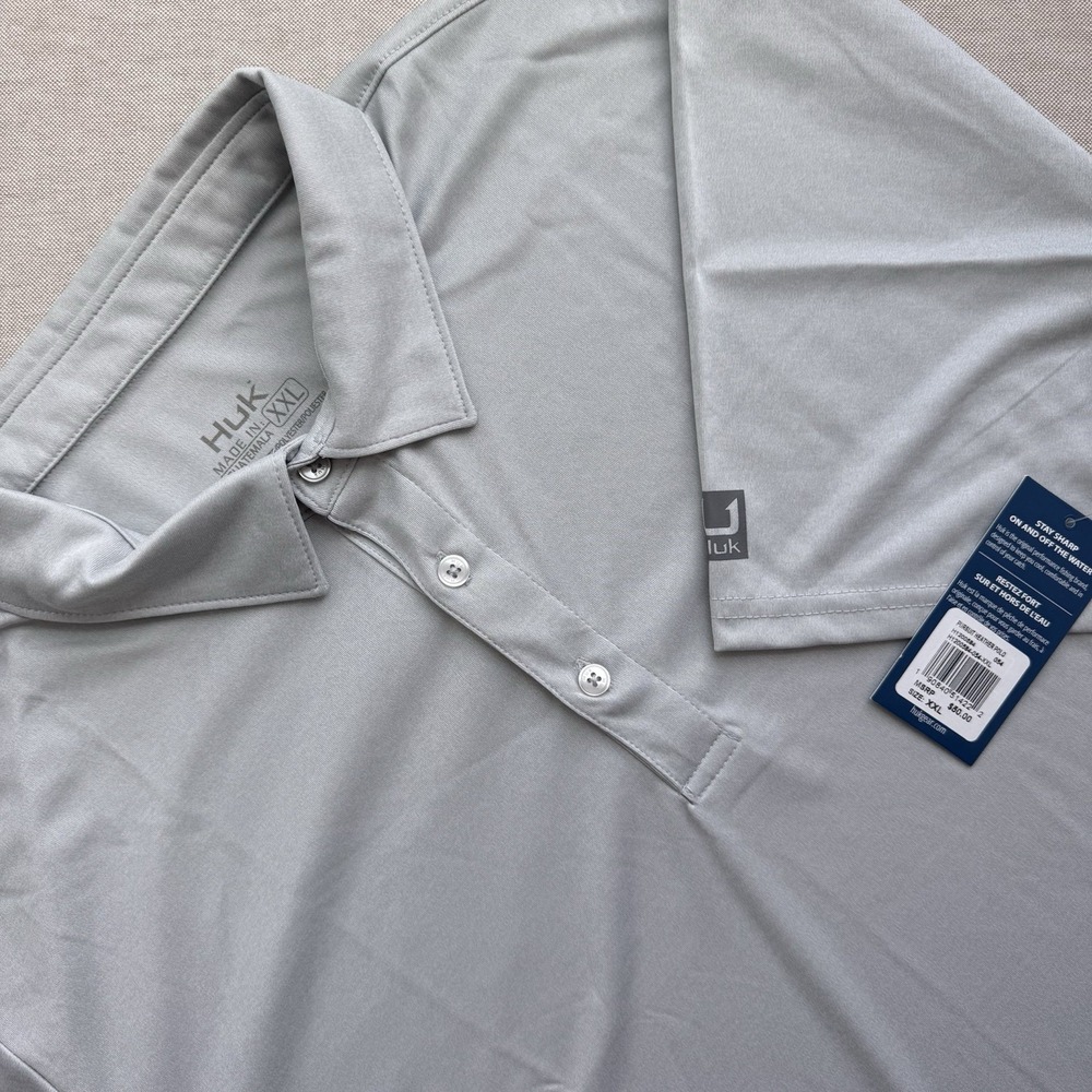 NEW Huk‎ Mens Pursuit Heather Polo Shirt Size XXL Gray Fishing Golf Performance